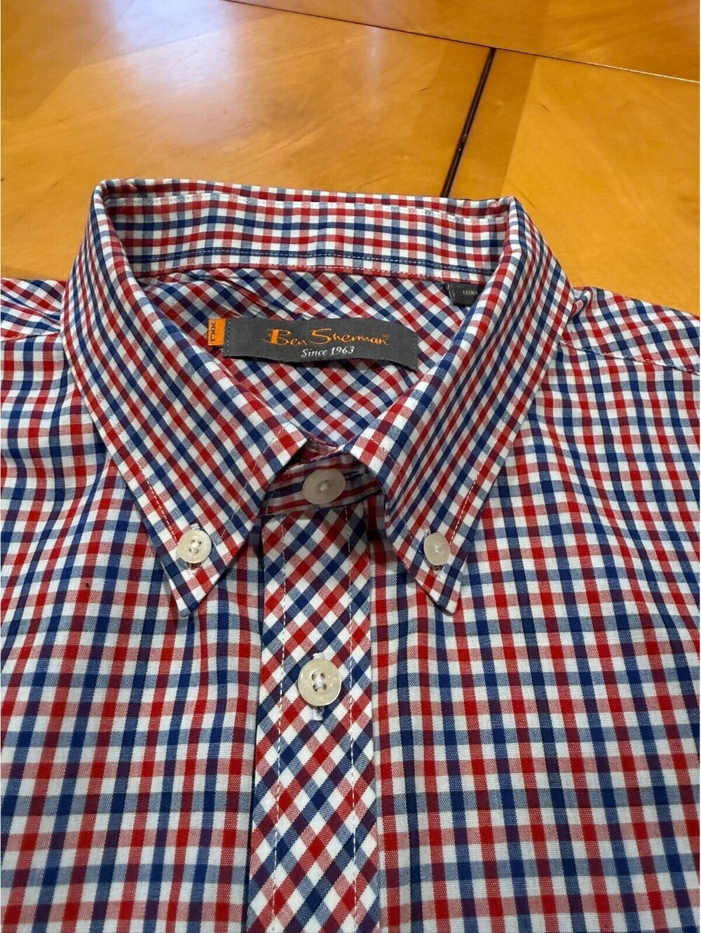 Ben Sherman Union Fit Shirt Mens XXL Red Blue Gingham Long Sleeve - Picture 6 of 8